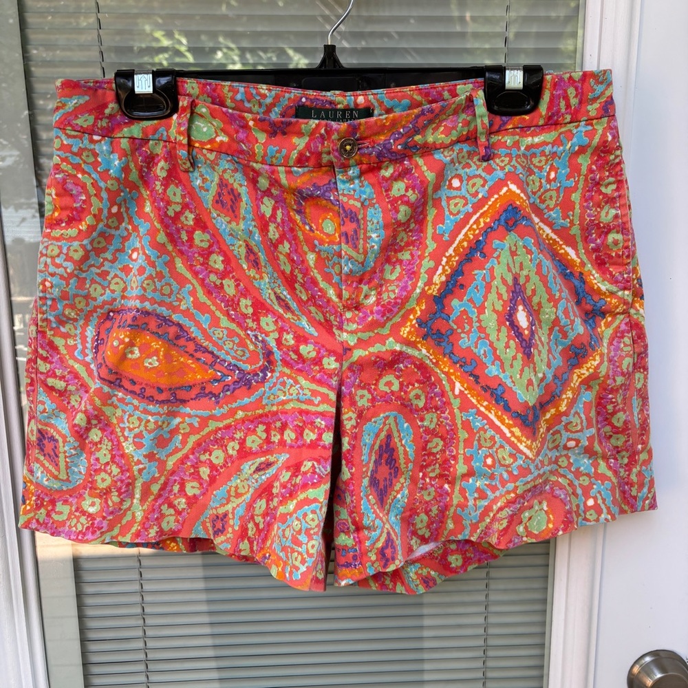 LAUREN RALPH LAUREN Sz 8 Multicolour Batik Print Chino Flat Front Shorts